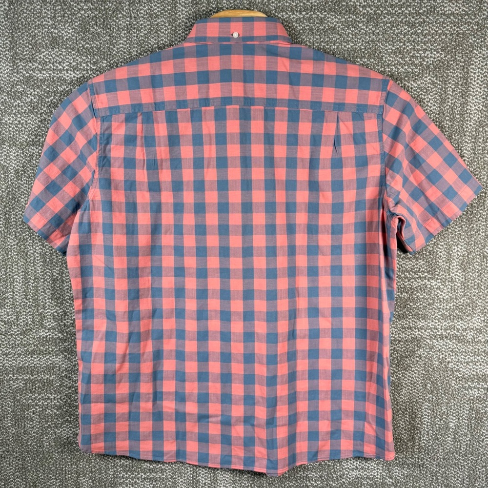 LL Bean Button Down Shirt Comfort Stretch Chambray Mens L Salmon Plaid SS Shirt - Picture 4 of 6